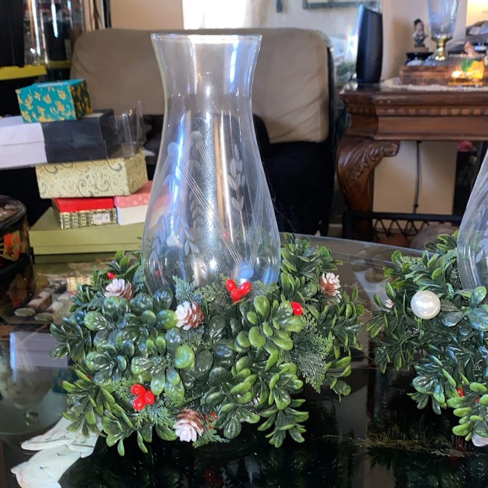 Vintage 2 Piece crystal Glass Candle Taper Holder With Globe set of 2 - Picture 3 of 7